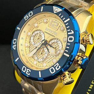 Men's Invicta Pro Diver Blue Gold Stainless Steel Band Watch Chronograph